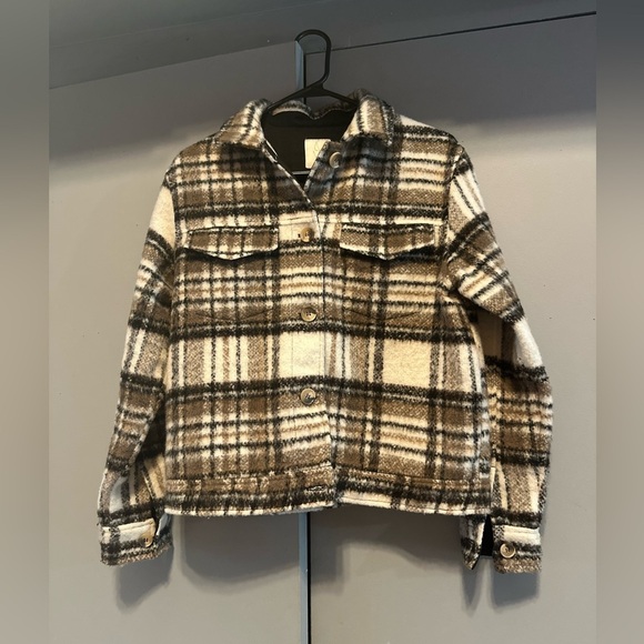 Joie - Teddy Jacket in Brown and Cream Plaid (Size S) - Picture 1 of 11